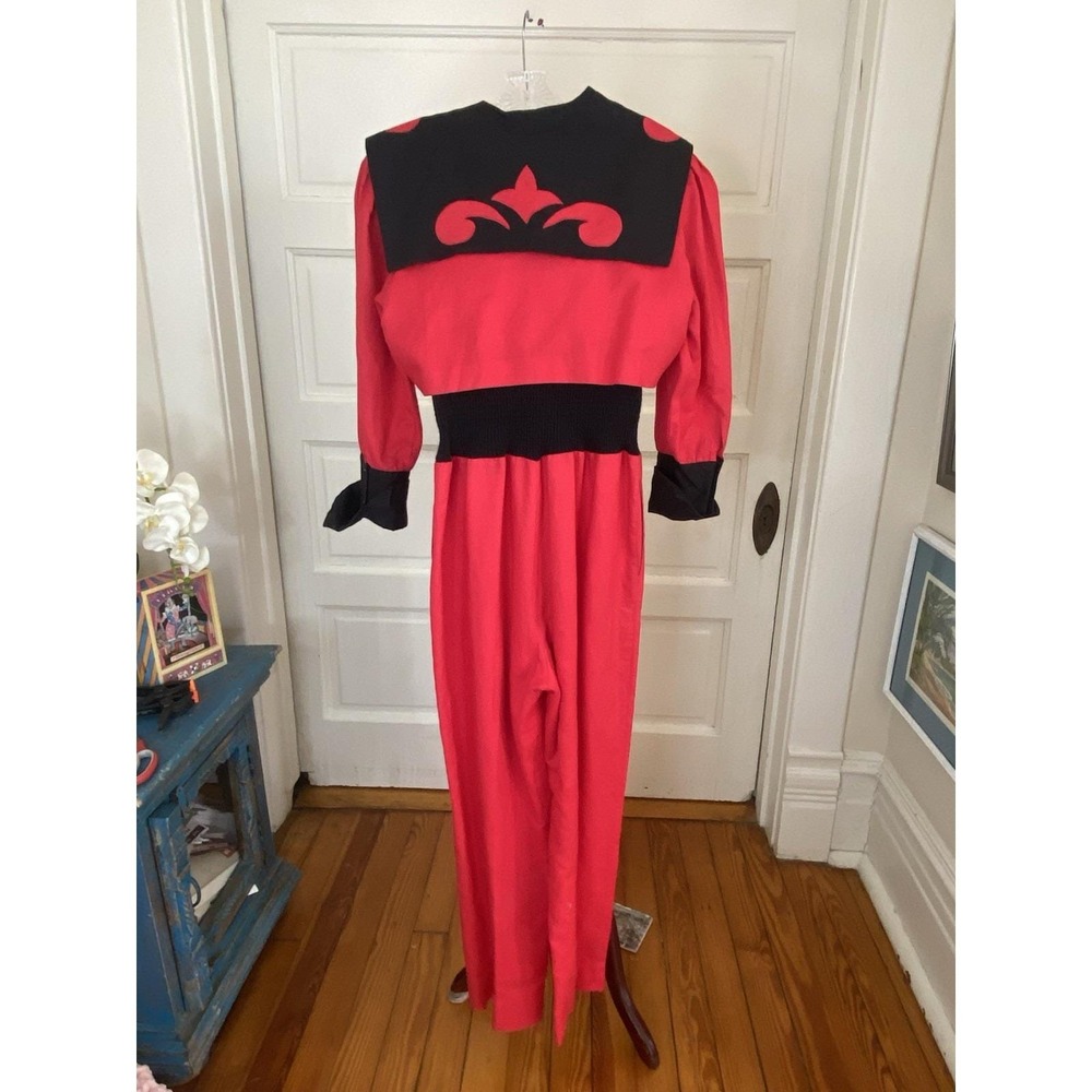80's Vintage Jumpsuit Side Effects   Red Black Sz S New Wave Punk - Picture 8 of 9
